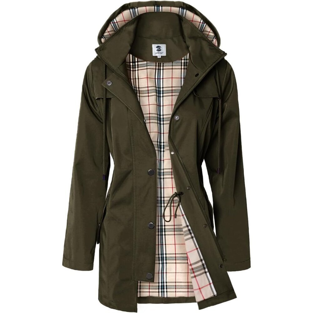 🆕Women's Army Green Waterproof Long Raincoat Windbreaker Jacket with Hood